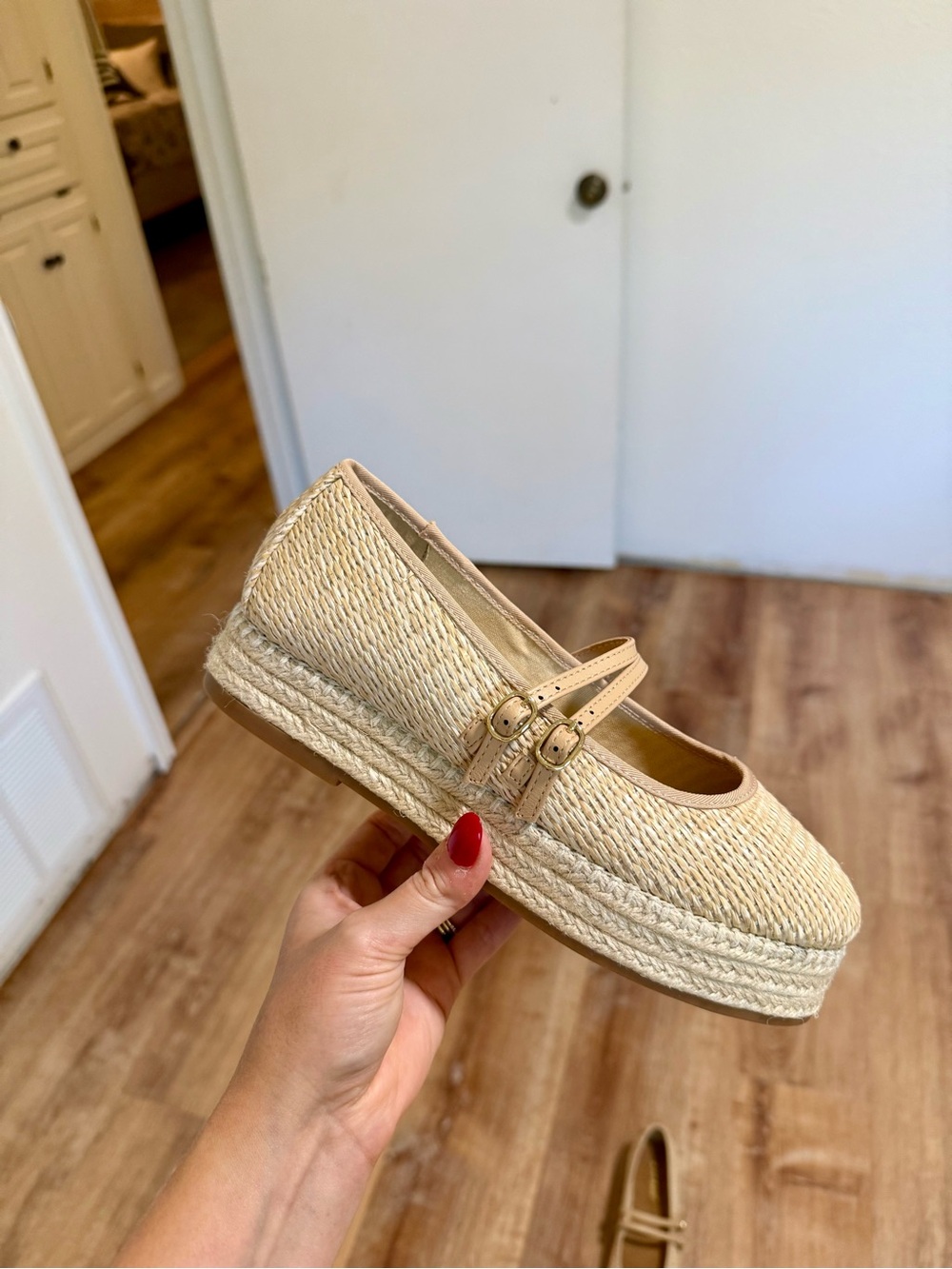 BAMBOO Natural Beige Espadrille Mary Jane Platform